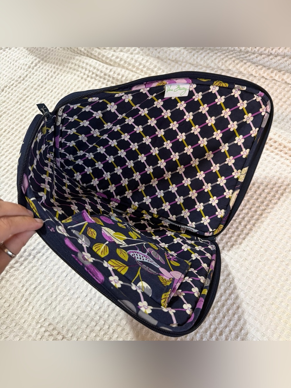 Vera Bradley Purple Floral Quilted Laptop Sleeve with Green Accents - Picture 2 of 5